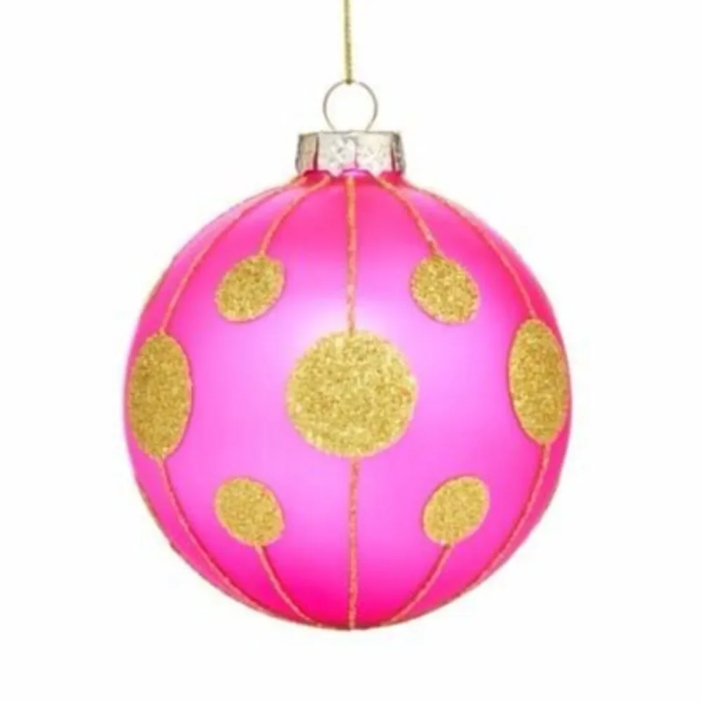 New $35 Bloomingdale's Glass Pink Ball with Circles Ornament